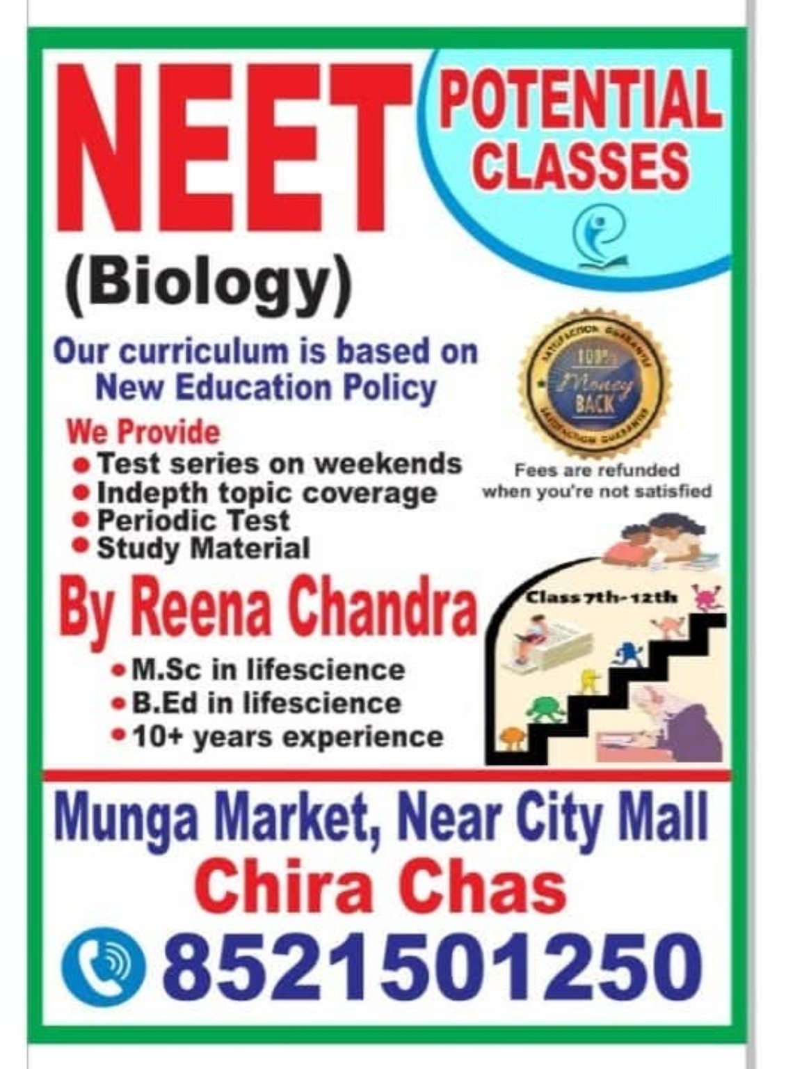 NEET Biology programme by Reena Chandra, M.Sc and B.Ed in Life Science with over 10 years of teaching experience